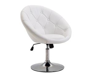 HOMCOM Tabouret de Travail Tabouret pivotant Chaise de Bureau chromée réglable en Hauteur, Similicuir+Acier, Noir/Blanc, 71x59x78-90cm (Blanc)