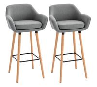 Tabourets De Bar Design Scandinave - Lot De 2 Tabourets De Bar Grand Confort Avec Repose-Pieds Et Accoudoirs - Bois De Hêtre Lin Gris Chiné Gris