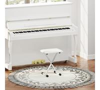 HOMCOM Tabouret piano pliable, banc piano réglable en hauteur, siège rembourré en PU, 39 x 29 x 37-47 cm, blanc
