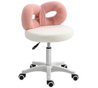 HOMCOM Tabouret pivotant avec Dossier Tabouret à roulettes Hauteur réglable 63-77 cm Tapis en Peau de Mouton pour Salons Ateliers Spa Massage Blanc et Rose