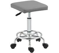 HOMCOM Tabouret pivotant avec roulettes Hauteur réglable 50-66 cm Siège rembourré en cuir synthétique Repose-pieds pour salons et ateliers Gris