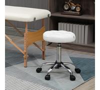HOMCOM Tabouret pivotant, Tabouret de salon, réglable en hauteur, similicuir, motif de couture, Ø35,5 x 51-67 cm, Blanc/Argent