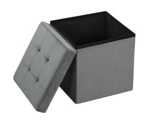 HOMCOM Tabouret Pouf Coffre Rangement Charge 120 Kg 38 x 38 x 38 cm Gris | Pouf Repose-Pieds en Tissu Velours, pour la Chambre à Coucher, Entrée, Salon