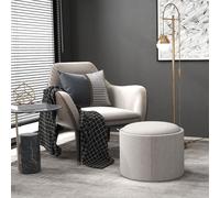 HOMCOM Tabouret Pouf rembourré, Lin, rangement dissimulé, couvercle réversible, 56cm x 56 cm x 42 cm, Gris clair + Naturel