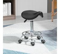 HOMCOM Tabouret Réglable en Hauteur avec 5 Roulettes et Assise Ergonomique Rembourrée en Mousse, 36,5x37,5x51-66 cm, Noir