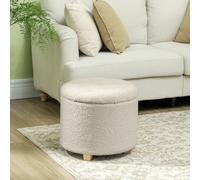 HOMCOM Tabouret rond de rangement avec couvercle et pieds en bois, Repose-pied pour salon, couloir, chambre à coucher, Crème