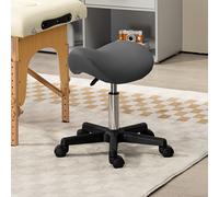HOMCOM Tabouret roulant, assise en forme de selle, réglable en hauteur, pivotant à 360°, similicuir, gris, 48 x 47 x 45-57 cm