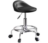 HOMCOM Tabouret Roulant Hauteur réglable, Roues piv., Dossier, Noir | Chaise de salon en cuir PU, repose-pieds, pour spa, massage facial, tatouage, dessin