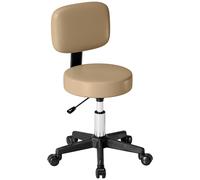 HOMCOM Tabouret roulant réglable avec dossier 72-84 cm de haut 360° pivotant Tabouret de travail pour bureau salon Marron clair