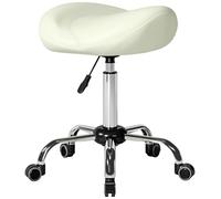 HOMCOM Tabouret Roulant réglable Hauteur 55-71 cm Selle Blanc Crème