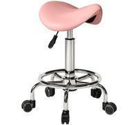 HOMCOM Tabouret Selle PU réglable Roulant pour Spa Rose | Massage, Clinique, Beauté, Coiffure, Tatouage