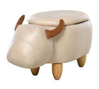 HOMCOM Tabouret Vache - Pouf Vachette - Pouf Taureau Coffre de Rangement 2 en 1 - Pieds Bois d'hévéa revêtement synthétique Aspect Crème