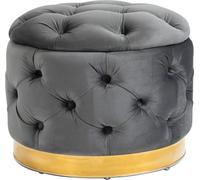 HOMCOM Tabouret vintage, pouf avec espace de rangement, pouf rembourré, tissu, métal, mousse, bois de peuplier, gris charbon, 55 x 55 x 42 cm