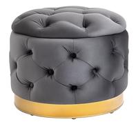 HOMCOM Tabouret Vintage, Tabouret de Coffre Banc de Pied Tabouret de Pied avec Espace de Rangement, Tabouret rembourré, métal, Mousse, Gris Charbon, 55 x 55 x 42 cm