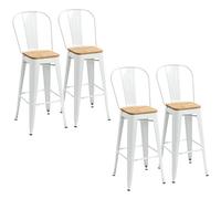 HomCom Tabourets de bar – lot de 4 empilables industriels avec dossier, assise 76 cm – métal blanc