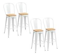 HomCom Tabourets de bar – lot de 4 empilables industriels avec dossier, assise 76 cm – métal blanc