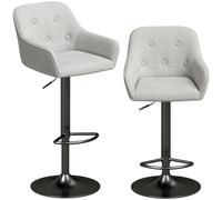 HOMCOM Tabourets de Bar Lot de 2, Hauteur Réglable, Chenille, Gris | Chaises de Bar, Pivotant 360°, Siège Rembourré, Dossier et Repose-Pieds, Base en Métal, pour Îlot Central, Salle à Manger
