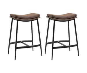 HOMCOM Tabourets de Bar Repose-Pieds Acier 48,5x38,5x68,5 cm Marron Noir | Lot de 2 Chaises Hautes, Style Industriel, Assise Incurvée, Tabouret Ilot Central Cuisine