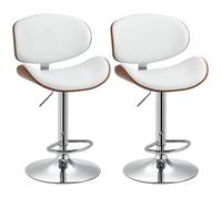 Lot de 2 tabourets de bar design contemporain hauteur d'assise réglable 62-82 cm pivotant 360° bois revêtement synthétique blanc