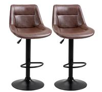 Tabourets de bar vintage - HOMCOM - lot de 2 réglable pivotant repose-pied cuisine bistro - synthétique - marron effet vieilli