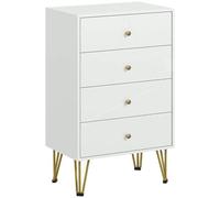 HOMCOM Tallboy Commode à 4 tiroirs de Chambre à Coucher Moderne avec Pieds en épingle à Cheveux, Blanc