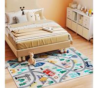 HOMCOM Tapis à motif autoroute, fond blanc, fausse fourrure douce, facile à entretenir, Multicolore