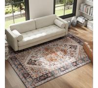 HOMCOM Tapis Bohémien Antidérapant et Lavable à Poils Courts pour Salon et Chambre, 230x160 cm, Marron