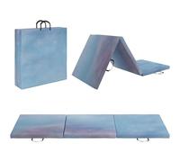 HOMCOM Tapis de gymnastique pliable, tapis gymnastique épais, 180 x 60 x 5 cm, avec poignée, tapis de sol pour yoga, sport, fitness, pilates, revêtement synthétique, bleu