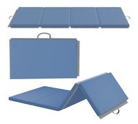 HOMCOM Tapis de gymnastique pliable, tapis gymnastique épais, 180 x 80 x 5 cm, avec poignée, tapis de sol pour yoga, mma, sport, fitness, pilates, revêtement synthétique, bleu clair