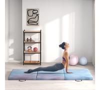 HOMCOM Tapis de gymnastique yoga pilates fitness pliable en 3 panneaux avec poignées revêtement synthétique 180 x 60 x 5cm gris