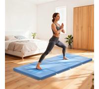 HOMCOM Tapis de gymnastique yoga pilates fitness pliable en 4 avec poignées revêtement synthétique 180 x 80 x 5 cm bleu clair