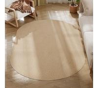 HOMCOM Tapis de salon ovale 170x120 cm Lavable en machine Tissé à la main Tapis de style rustique Tapis de salon Chambre à coucher Salle à manger Salle à manger extérieure Beige