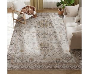 HOMCOM Tapis de Sol Vintage, Tapis antidérapant et Lavable, Tapis de Sol en Flanelle pour Le Salon, la Chambre à Coucher, la Salle à Manger, Le Bureau à Domicile, 290 x 200 cm, Beige