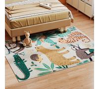 HOMCOM Tapis en polaire avec motif de jungle, facile d'entretien, Blanc crème+Coloré