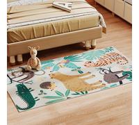 HOMCOM Tapis en polaire avec motif jungle, facile d'entretien, Crème+Multicolore