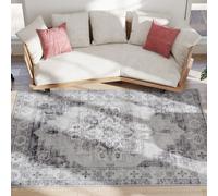 HOMCOM Tapis lavable en machine antidérapant pour salon aspect flanelle, 230 x 160 cm, Gris