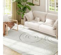 HOMCOM Tapis Moderne - Motif Tourbillon - Lavable en Machine - pour Salon, Chambre à Coucher, Salle à Manger, Bureau à Domicile - 230 x 160 cm - Blanc crème