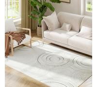 HOMCOM Tapis Moderne - Motif Tourbillon - Lavable en Machine - pour Salon, Chambre à Coucher, Salle à Manger, Bureau à Domicile - 170 x 120 cm - Blanc crème