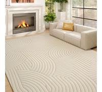 HOMCOM Tapis salon 160 x 120 cm, tapis à poils épais géométrique, moelleux et antidérapant, style moderne, pour salon, chambre à coucher, bureau, crème