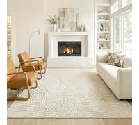HOMCOM Tapis salon 200 x 140 cm, tapis à poils épais géométrique, moelleux et antidérapant, style moderne, pour salon, chambre à coucher, bureau, crème