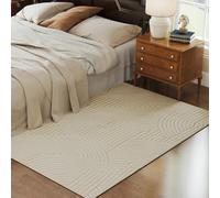 HOMCOM Tapis salon 200 x 140 cm, tapis à poils épais géométrique, moelleux et antidérapant, style moderne, pour salon, chambre à coucher, bureau, crème