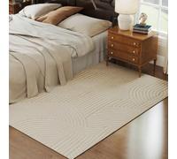 HOMCOM Tapis Salon 230 x 160 cm Poils Épais Géométrique Moelleux Crème | Antidérapant, Style Moderne, pour Salon, Chambre à Coucher, Bureau