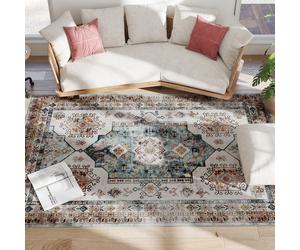 HOMCOM Tapis Vintage Antidérapant et Lavable à Poils Courts pour Salon et Chambre, 230x160 cm, Multicolore