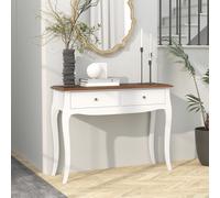 HOMCOM Tavolo Consolle Moderne avec 2 Tiroirs en Bois, 100x35x76,5 cm, Blanc et Marron Foncé