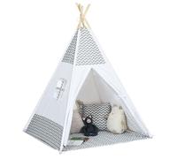 HOMCOM Tente de jeu Teepee indien 1,2 x 1,2 x 1,55 m Porte, fenêtre, tapis, coussin Gris/Blanc