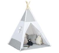 HOMCOM Tente de jeu Teepee indien 1,2 x 1,2 x 1,55 m Porte, fenêtre, tapis, coussin Gris/Blanc