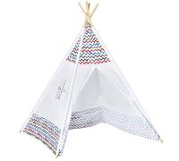 HOMCOM Tente Teepee Indien Tente de Jeu pour Enfant tipi Enfant Interieur Style Graphique - dim. 1,2L x 1,2I x 1,55H m Porte refermable fenêtre Polyester Coton Intérieur Extérieur Blanc Multicolore