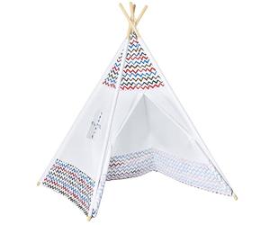 HOMCOM Tente Teepee Indien Tente de Jeu pour Enfant tipi Enfant Interieur Style Graphique - dim. 1,2L x 1,2I x 1,55H m Porte refermable fenêtre Polyester Coton Intérieur Extérieur Blanc Multicolore