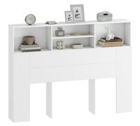 HOMCOM Tête de Lit sur Pied 140 x 19 x 103,5 cm Blanc | Avec Rangements, Accessoire de Lit Moderne, 4 Compartiments Ouverts, pour Chambre à Coucher