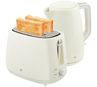 HOMCOM Toaster & Kettle Set 2200W Stainless Steel Electric Kettle 1,7L Toaster Bread Wide Slot for 2 Slices 3 Functions Cream